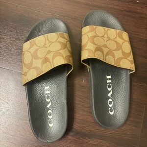 Coach Tan and Brown Slide Sandals